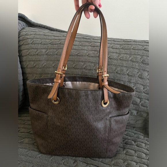 Michael Kors Handbags - Michael Kors Dark Brown Tote with Tan Straps